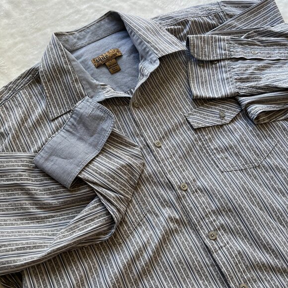 Blue by Pronto Uomo Mens XLT Button Up Gray Striped Dress Shirt Reverse Cuff - Picture 1 of 12